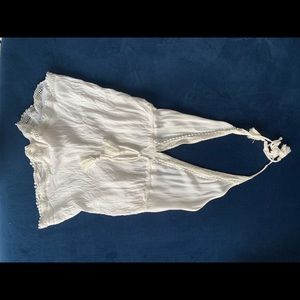 White deep v neck romper embroidered